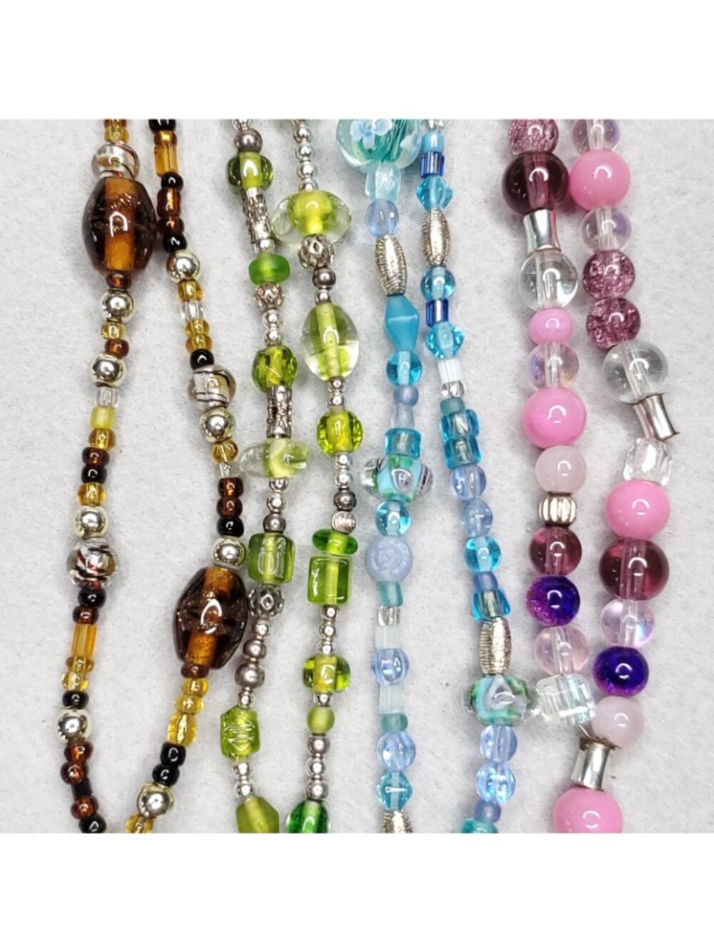 Beaded Lanyard Necklace Badge ID Holder Pink Blue Green Brown Glass Lot Of 4 - Picture 2 of 9